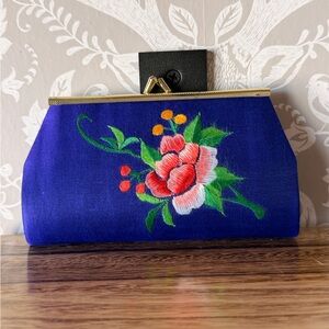 Vintage Embroidered Blue Clutch Bag